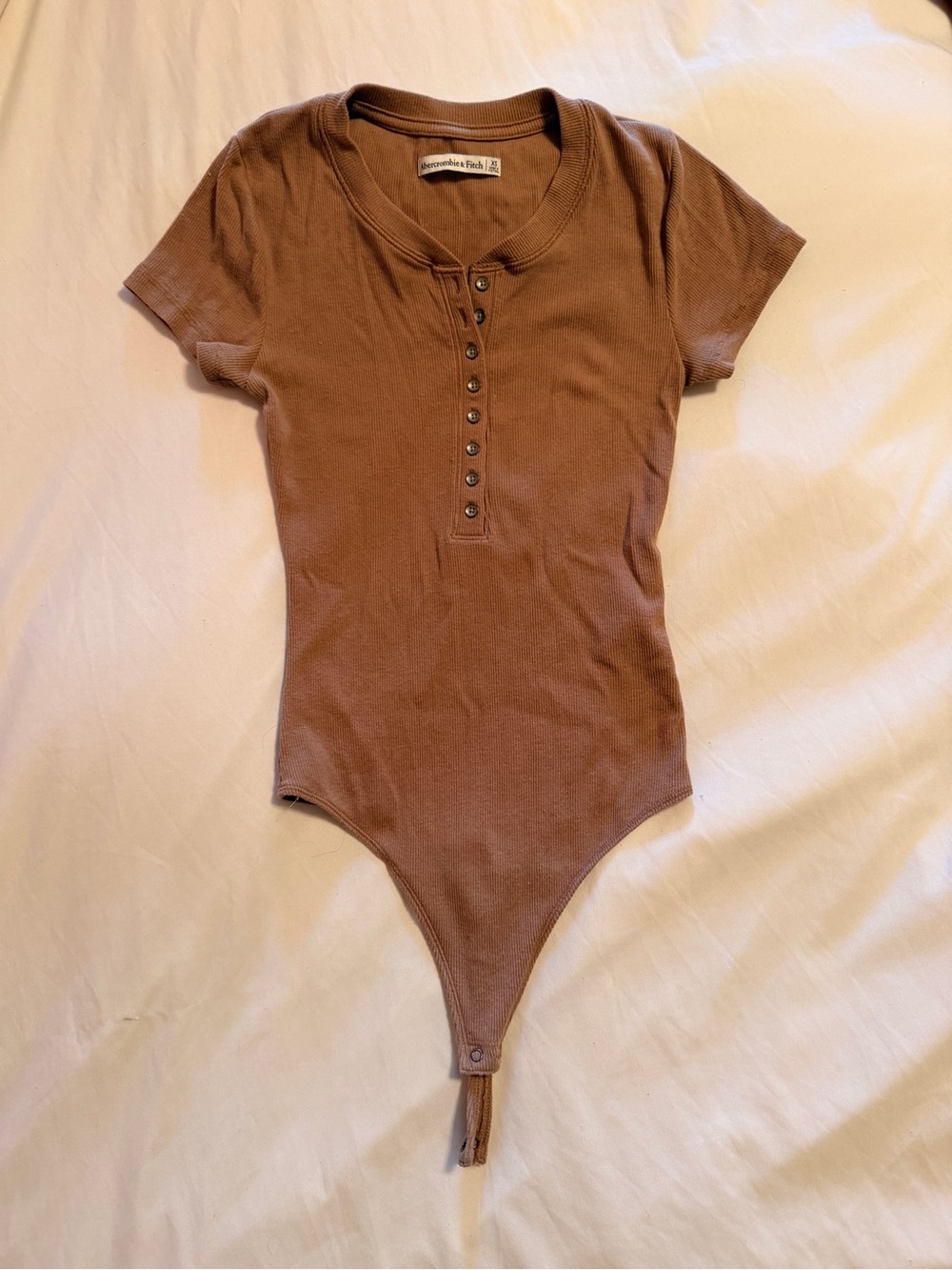 Abercrombie Brown Ribbed Henley One-Piece Bodysuit